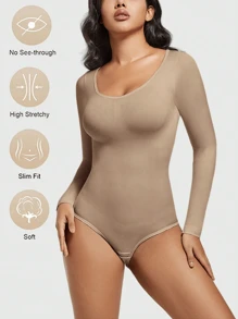 3pcs Women Long Sleeve Unitard - Seamless, Blend Of Nylon & Spandex, Solid Color, Round Neck Athletic Top - Multicolor - View 5