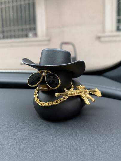 1 Set, Stylish Duck Unpacking Small Toys, Mini Duck With Sunglasses For Living Room And Study Decoration, Giving Friends Holiday Gifts, Black Duck, Duck Wearing Sunglasses, Wearing A Black Hat With Sunglasses Necklace, Including Double-Sided Tape.