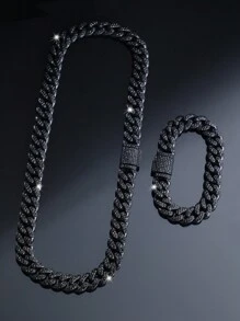 Set de 2 piezas con Collar de Cadena Cubana + Pulsera, Set de Joyería de Estilo Hip Hop con Gargantilla y Pulsera, Joyería Unisex para Regalos de Fiesta, Regalo Perfecto para el Día del Padre/Cumpleaños/Hijo/Novio