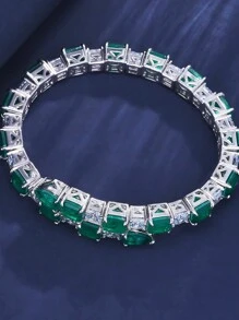 Pulsera delicada chapada en cobre [oro blanco] de vidrio artificial, joyería elegante y de lujo apta para uso diario y eventos