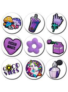 16 PCS Purple Mushroom Butterfly Mixed, Purple Flowers, Purple Mushrooms, Purple Lavender, Etc., Detachable, Washed, Shoe Tip Poetry, Flower Shadow Dance Neon Dress - Elegant Scenery Of Shoe Flowers