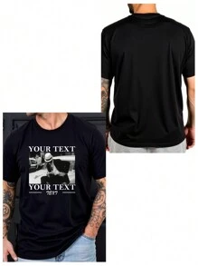 Personalized Photo Customized Men's T-Shirt, Spring/Summer, Custom Pattern, Upload Your Photo/Group Photo/Lover/Family/Pet/Best Friend/Landscape, Input Your Text/Name/Message/Fun Text/Blessing, Men's Round Neck Short Sleeve T-Shirt, Black Top, Holiday Gift, Valentine's Day/Birthday/Anniversary Photo Customized, Gift For Him, Spring/Summer Short Sleeve Ornamental,Dawg Stylish,Fashion,Hipster,Contracted,Easy Costume,Modest Fashion,Minimal Chic,Casual Custom,Unique,Personalized Ideal Gifts For Him Family,Boyfriend,Friends,Children