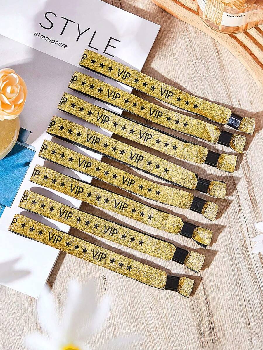5 件/套 VIP 腕带、派对腕带、金色和黑色闪光 VIP 音乐会腕带、贵宾入场织物腕带、用于 VIP 识别的手动可调节和可重复使用的腕带、派对手镯、适用于派对、婚礼、生日、音乐节、展览、俱乐部、游乐园、假日、夜总会、水上乐园、节日用品的轻质活动腕带 - 彩色 - 查看 1