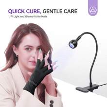 Saviland UV Lamp For Gel Nails With UV Protection Gloves, Portable Mini Nail Lamp With Fingerless Gloves And Clip, Rotating 3W Nail Dryer For Curing Nail Glue (Black)