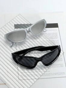 2pcs Futuristic Silver Y2K Millennium Fashion Glasses