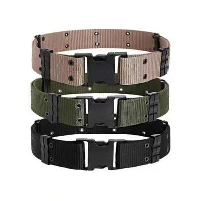 1 件男士军用风格战术腰带，快速释放金属扣，MOLLE 钥匙扣，黑色、棕色、迷彩可选