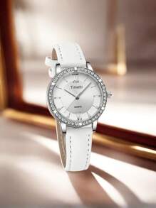 1pc Women Elegant Minimalist Fashion Leather Band Quartz Watch, Suitable For Daily Wear Or As Gift - Silver - View 8