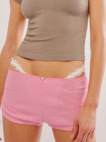 Women Pajama Shorts Soft Comfy Side Split Ruched Elastic Lounge Pants Stretch Sleep Pj Bottoms Sleepwear - 藕粉色 - 查看 4