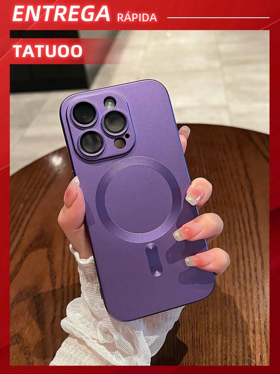 1 Piece Magnetic Phone Case, Magnetic Induction Slim Phone Case, Compatible With IPhone 16/16Pro/16Plus/16ProMax - Purple - View 1