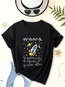 Mom's Love Is Infinite And Beyond" Graphic T-Shirt - Women's Casual Round Neck Short Sleeve Top, Breathable Polyester Blend, Machine Washable