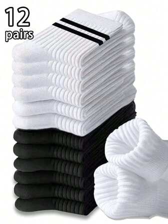 12 par randiga vadstrumpor för män, storlek 10-13, svarta och vita, höst