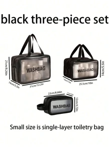 3/1pcs Portable PVC Dry & Wet Separation Bathroom Toiletry Bag, Transparent Double Layer Travel Makeup Organizer Pouch, Waterproof Handheld Washing Bag, Large Capacity Matte Cosmetics Storage Bag, Essential For Cruise, Beach, And Vacation