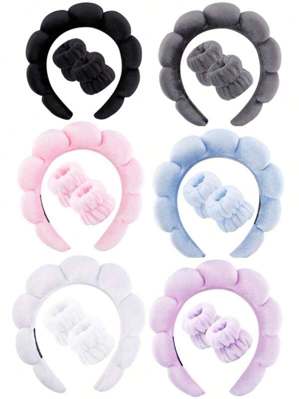 1 Piece Of Ladies' Pink Hair Bands And 2 Pieces Of Hand Bands For Hydrotherapy, Skincare, Makeup, Face Washing, And Daily Hairstyle Design, Colors Randomly Shipped Home Bathroom Decor Fall Decor Back To School