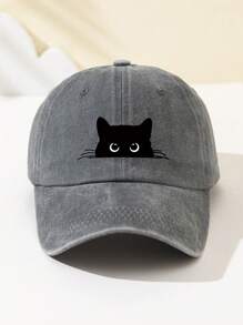 1 Stück Damen Mütze mit weißer Augen Katze Motiv, modisch und weich, süßes Tier Muster Baseball Kappe mit verstellbarem Schirm, atmungsaktiv, geeignet für Outdoor Sport, Camping, Reisen, Geschenkidee