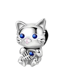1pc 925 Sterling Silver Blue Cat, Penguin, Puppy Pendant Charm, Suitable For Bracelet DIY, Women's Jewelry, Student Supplies - Silver - View 18