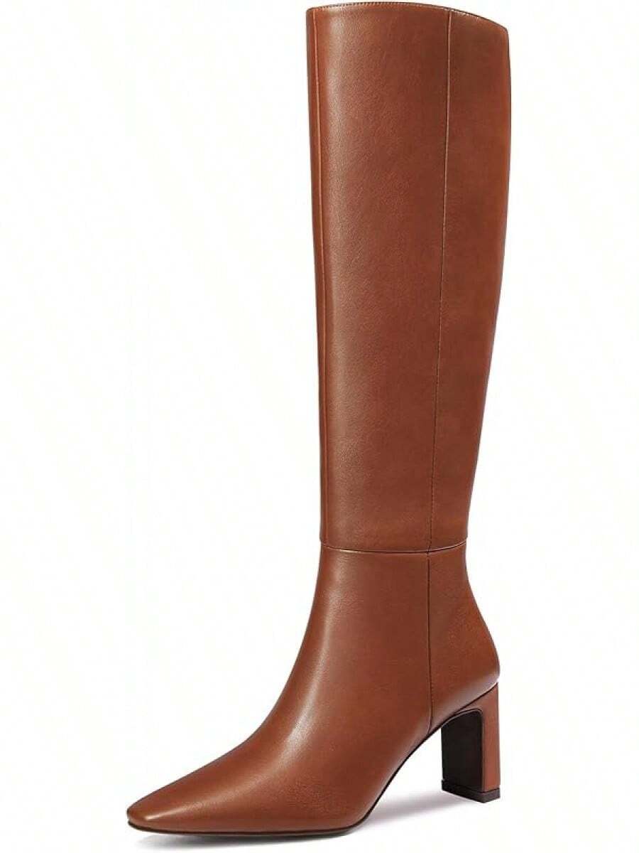 MUCCCUTE Knee High Boots For Women Chunky Heel Square Toe With Side Zipper Pull On Tall Fall BotasChristmas - Brown-chunky Heel - View 1