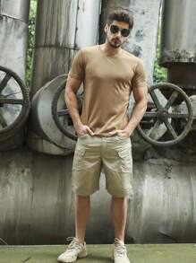 Men's Tactical Cargo Shorts - Summer Quick Dry Workout Shorts With Multi-Pockets, 100% Polyester, Non-Stretch Fabric - Màu Khaki - Xem 7