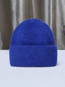 1 件休闲女士针织帽兔毛帽子女士秋冬季双层折叠加厚套头帽女孩 Skullies 无檐便帽 - 兔毛針織保暖帽 - 查看 24