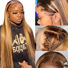 13x4 Highlight Straight 4/27 Ombre HD Transparent Lace Front Wigs Human Hair For Women Pre Plucked 200% Density Brazilian Straight Human Hair Wigs With Baby Hair(24inch, 4/27-Straight)