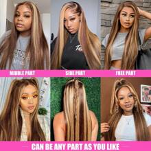 13x4 Highlight Straight 4/27 Ombre HD Transparent Lace Front Wigs Human Hair For Women Pre Plucked 200% Density Brazilian Straight Human Hair Wigs With Baby Hair(24inch, 4/27-Straight)