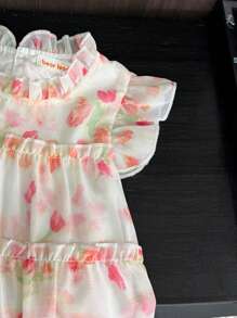 Young Girl Sweet Floral Printdress For Summer - Pink - View 4
