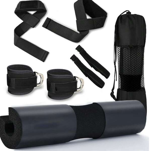 8pcs Barbell Pad,Barbell Squat Pad Set With Ankle Straps, Wrist Straps,Foam Barbell Pad Set Nylon Padding AntiSlip For Squats Cushion, Lunges & Bar Padding For Hip Thrusts - Standard Weight Bar Pad   - Fitness Training Accessory For Men And Women