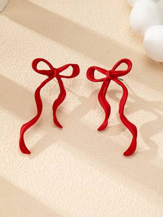 2件套红色经典蝴蝶结金色水滴耳环，适合约会、情人节礼物和日常佩戴，女士适用。