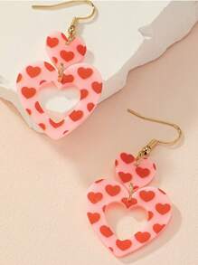 1 para kreatywnych, słodkich, dziewczęcych, różowych, asymetrycznych, akrylowych kolczyków w kształcie serca na Walentynki