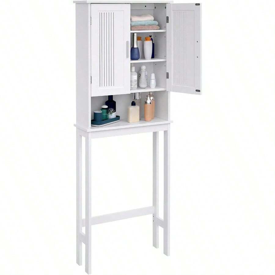 VASAGLE Estantería el Baño, Mueble sobre el Inodoro, Organizador de Estante Ajustable de 4 Niveles para Toallas, Objetos de Baño y Ducha, Barra Inferior Ajustable, Blanco MBBC10WT