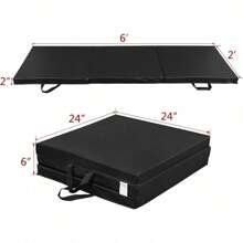 2'' Thick Tri-Fold Folding Gym Exercise Mat Extra Thick Gymnastics Mat Tumbling Mat With Carrying Handles For Home Workout, Core Workouts, Stretching, MMA, Yoga - Black - View 5