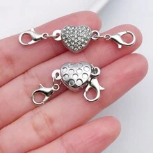 2/6pcs Magnetic Clasps For Jewelry Locking Rose Heart Magnetic Jewelry Clasp Lobster Clasp Self-Aligning Magnetic Rhinestone Clasps Magnetic Necklace Clasp For DIY Necklace Bracelets Jewelry Craft Making