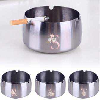 不锈钢香烟烟灰缸防风凹槽设计，银色香烟烟灰缸便携易清洁旅行配件 2.76 英寸办公室和家庭桌面收纳用品袋适用于学校学校配件学校用品