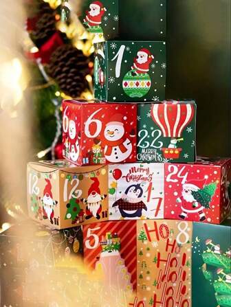 24pcs, Christmas Gift Box Small Square Christmas Element Gift Box Hand-Held Candy Box, Christmas Deocrations, Small Business Supplies, Packaging Box, Wedding Decorations, Wedding,Christmas