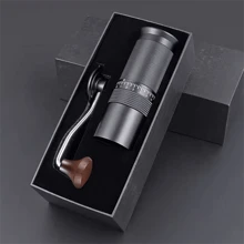 Molinillo de café manual premium con ajustes regulables - Molino de manivela portátil, mango de madera, de aluminio y acero inoxidable, sin electricidad, capacidad de 25g para viajes y uso en el hogar, ajuste externo, forma redonda, de vuelta al cole