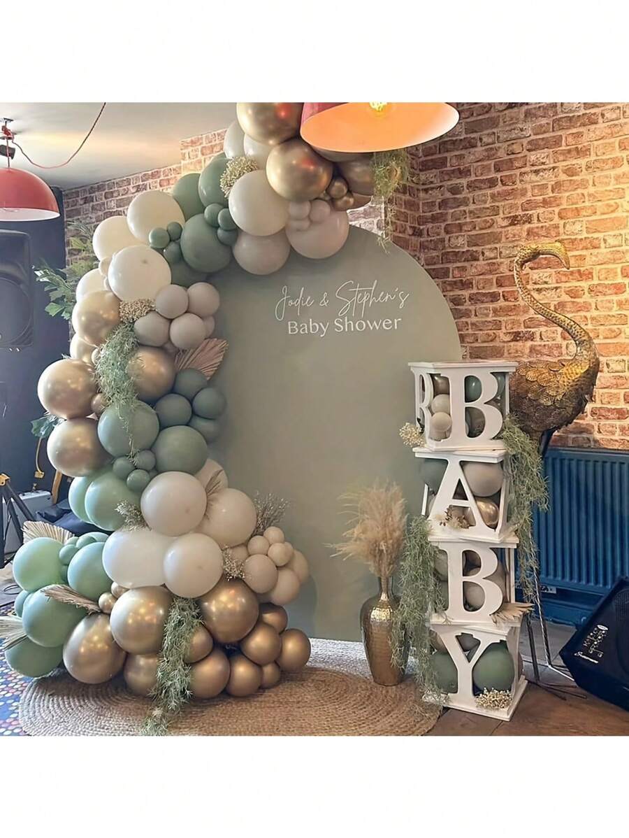 Kit de decoração para arco de balões de látex verde, dourado e creme com 157 peças, adequado para festas de aniversário, bodas, casamentos, festas de fim de ano, reuniões familiares, revelação de gênero, chá de bebê, decoração de volta às aulas