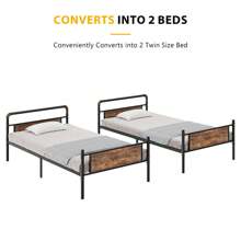 Cocosity Metal Twin Over Twin Bunk Bed With Storage Bag 2 Convertible Twin Beds , Antique Wood Grain - 黑色 - 查看 6