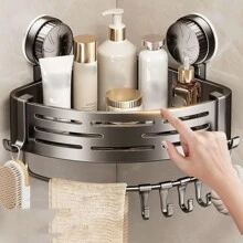 1 Piece Bathroom Storage Patch/Suction Cup Triangle Storage Rack Toilet Supplies Storage Punch-Free Wall-Mounted Bathroom Rack