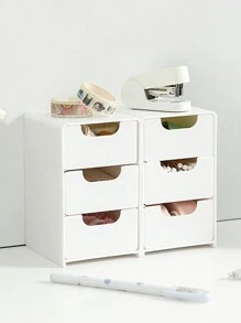 1 件迷你桌面收纳盒，带 3 个隔层，珠宝口红抽屉化妆品收纳盒，简易 3 层抽屉收纳盒，桌面收纳盒