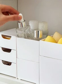 1 件迷你桌面收纳盒，带 3 个隔层，珠宝口红抽屉化妆品收纳盒，简易 3 层抽屉收纳盒，桌面收纳盒