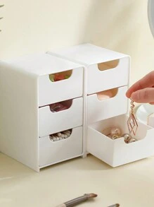 1 件迷你桌面收纳盒，带 3 个隔层，珠宝口红抽屉化妆品收纳盒，简易 3 层抽屉收纳盒，桌面收纳盒
