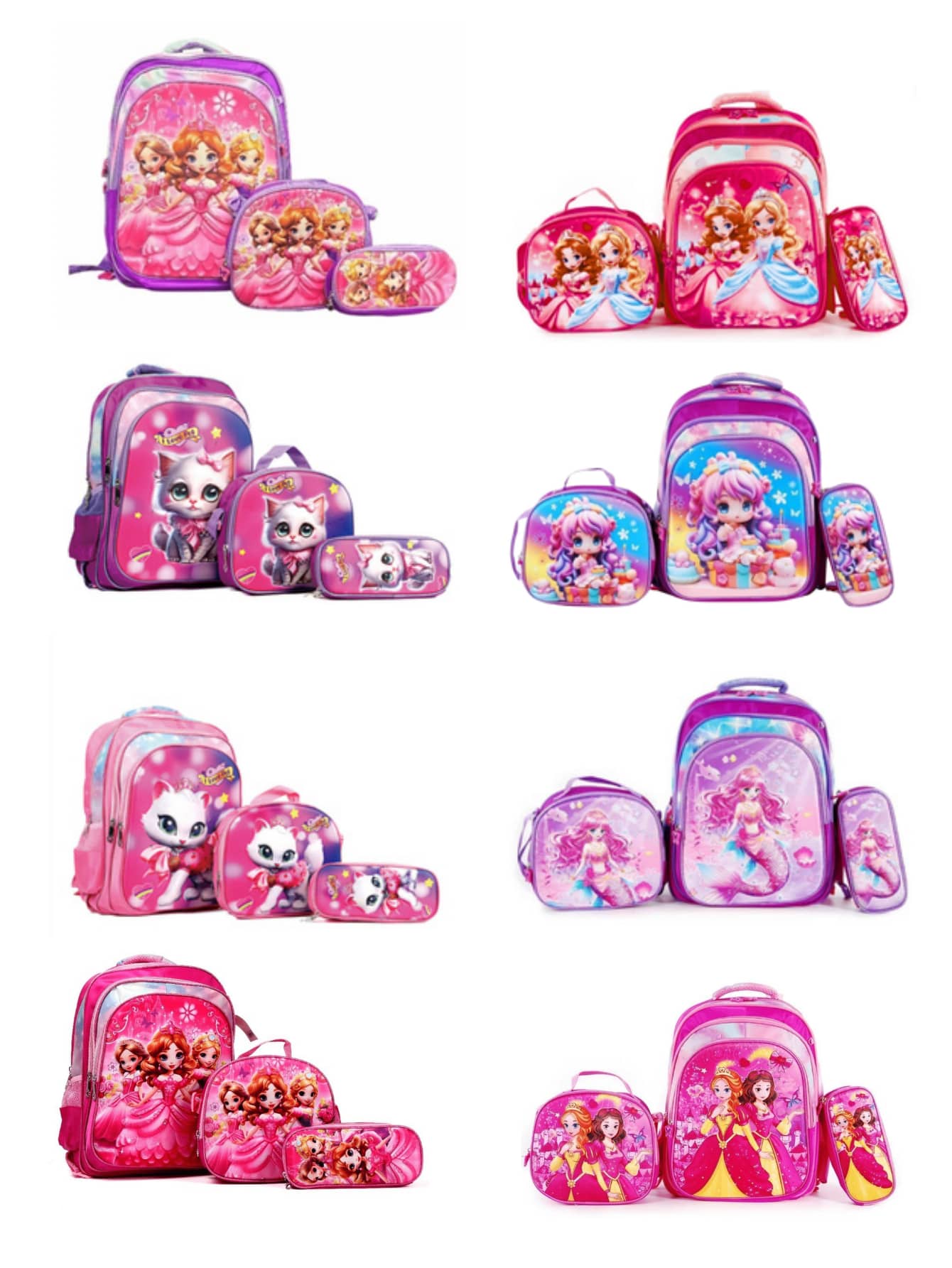 Kit Escolar Infantil Bolsa Lancheira Estojo Estampas 3D Para Meninas com Luzes