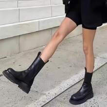 Skechers Botines de tacón grueso de cuero para mujer, cómodos y modernos de invierno con muesca baja - Negro - Ver 3