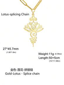 1入組女性不銹鋼鏤空金色蓮花吊墜項鍊