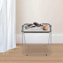 CNCEST Mesa plegable para TV, mesa plegable de acrílico transparente, bandeja de mesa plegable de acrílico, escritorio pequeño sin montaje necesario, escritorio plegable pequeño para oficina en casa, escritorio pequeño plegable para computadora para espacios reducidos (Gris/Tostado/Blanco/Transparente) - Gris - Ver 6