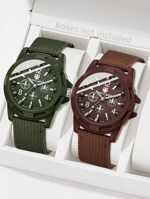 ساعتين رياضية كاجوال من القماش الكلاسيكية للرجال بسوار قماشي ومينا بسيط بعقارب كوارتز للاستخدام اليومي أو كهدية للأعياد