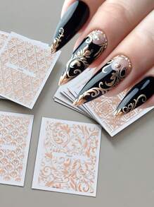 30片装欧式3D立体花卉美甲贴纸，自粘玫瑰金蕾丝花卉浮雕美甲贴纸，不对称几何闪光贴花，春夏花卉美甲装饰，适合女性和女孩美甲用品 - 玫瑰金 - 查看 4