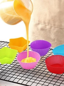 24 Peças, Copos De Muffin De Silicone Coloridos - Forros De Cupcake Reutilizáveis Antiaderentes Em Formatos Redondos, Estrelas, Corações E Flores - Perfeitos Para Assar E Decorar - Utensílios E Acessórios De Cozinha