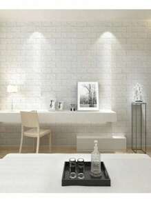 KIT 5 PCS 3D Brick Wall Sticker Panel, 3D Brick Wall Covering High Relief 70x77cm Thickness 3mm - 白色 - 查看 4