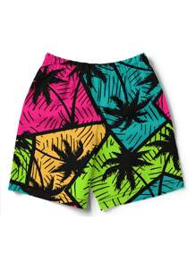 Men's 3D Coconut Tree Patchwork Print Beach Shorts, Hawaiian Style - Multicolor - View 4