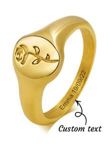 1 件简约不锈钢雕刻玫瑰花戒指，送给女朋友的个性化礼物，情人节，激光雕刻姓名/日期 - 金色 - 查看 9